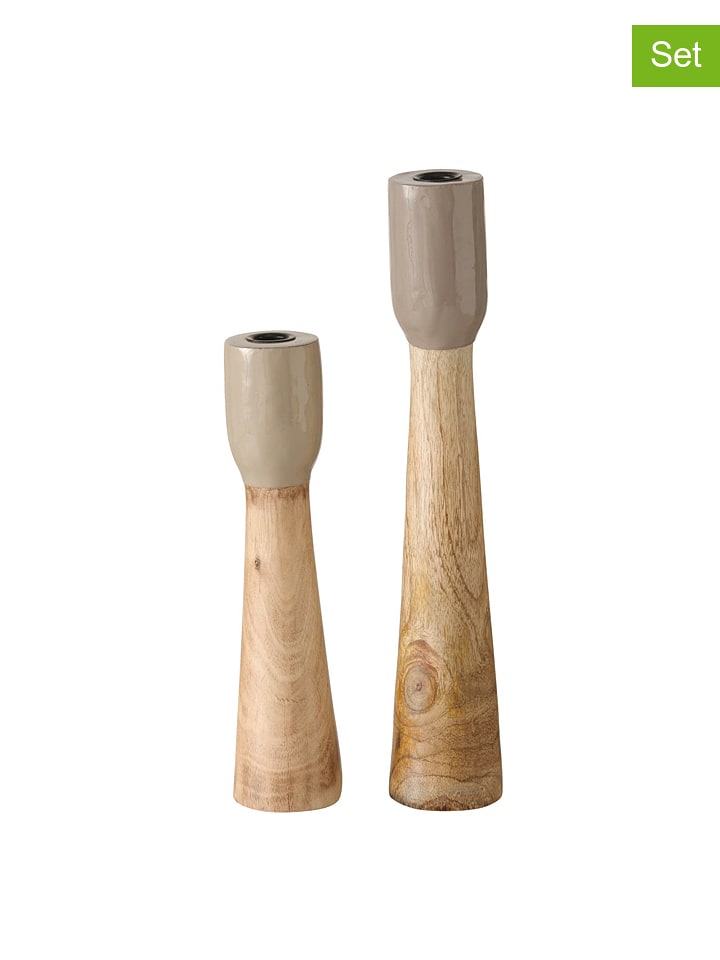 Boltze Świeczniki (2 szt.) "Caldeas" w kolorze jasnobrązowo-szarym rozmiar: onesize