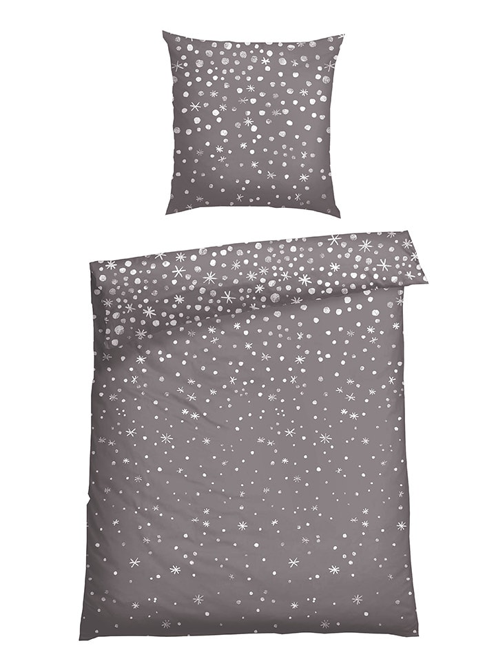 Schiesser Komplet pościeli flanelowej "Runa" w kolorze szarym rozmiar: 135x200 cm