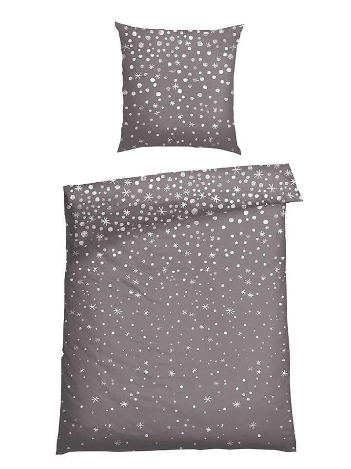 Schiesser Komplet pościeli flanelowej "Runa" w kolorze szarym rozmiar: 135x200 cm