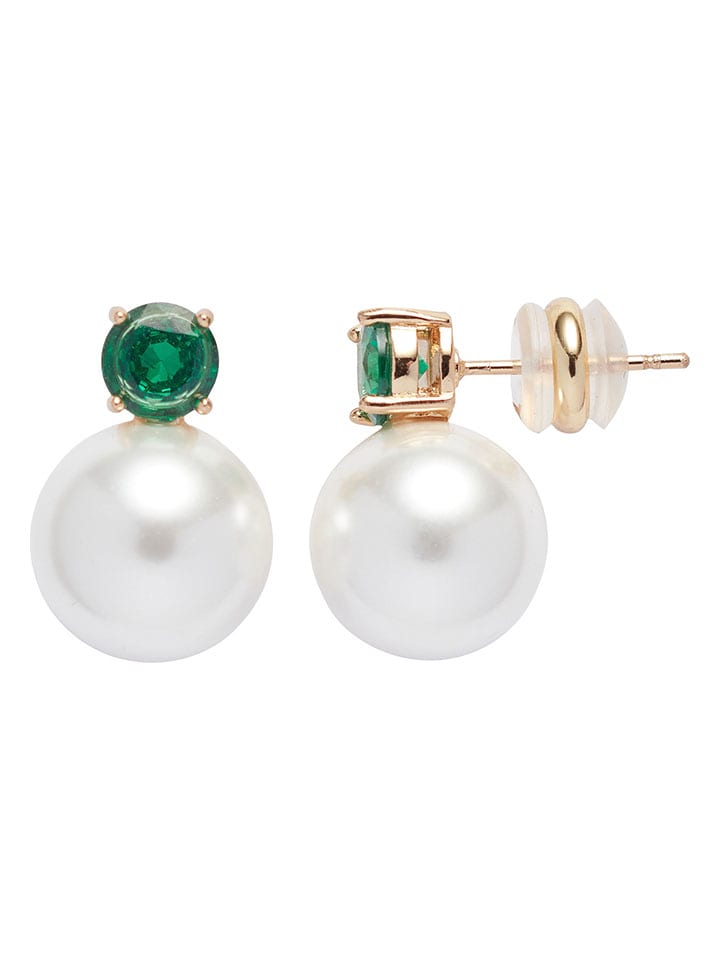 U.S. Polo Assn. Pozłacane kolczyki-wkrętki ze szmaragdami i perłami syntetycznymi rozmiar: onesize