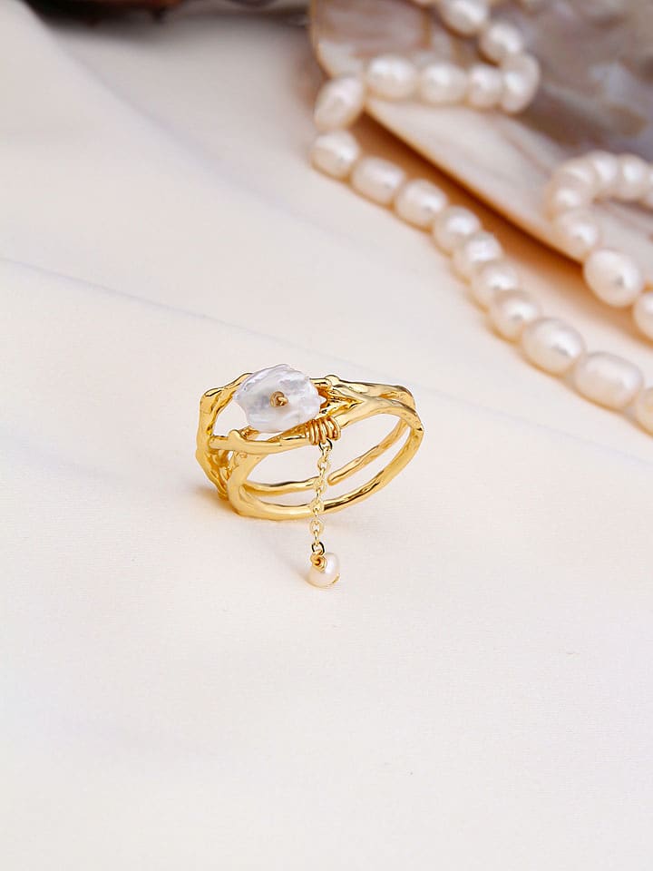 Pierres delicates Pozłacany pierścionek z perłami rozmiar: onesize