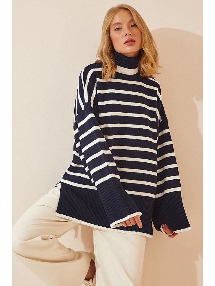 Happiness Istanbul Sweter w kolorze granatowo-białym rozmiar: onesize