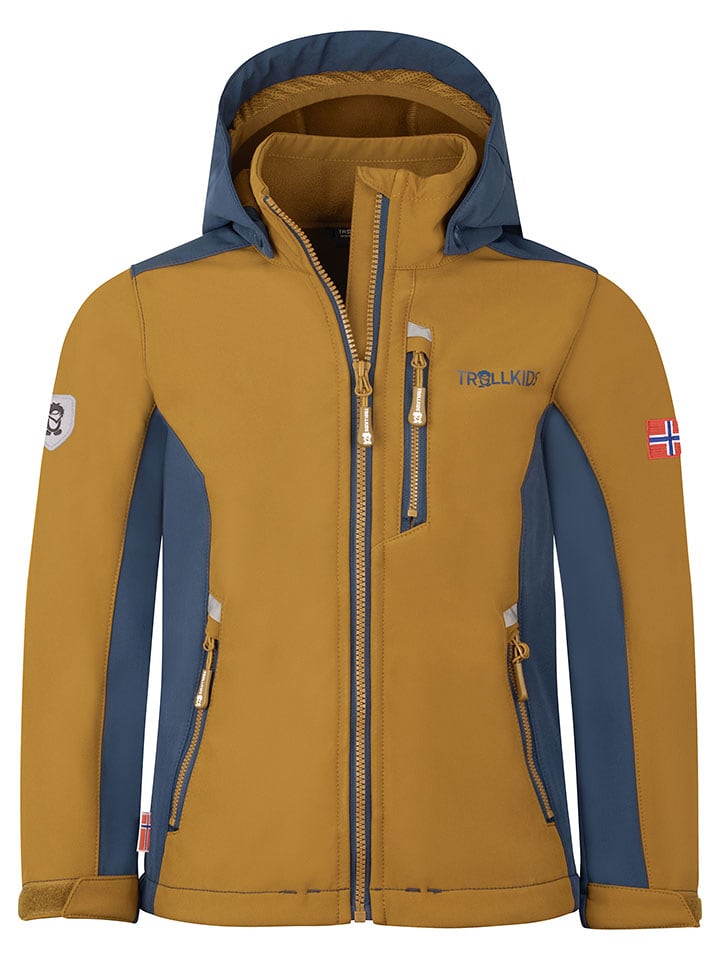 Trollkids Kurtka softshellowa "Balestrand" w kolorze jasnobrązowo-niebieskim rozmiar: 140
