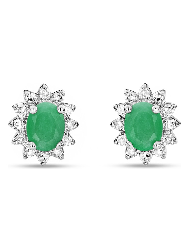 Revoni Złote kolczyki-wkrętki z diamentami i szmaragdami rozmiar: onesize