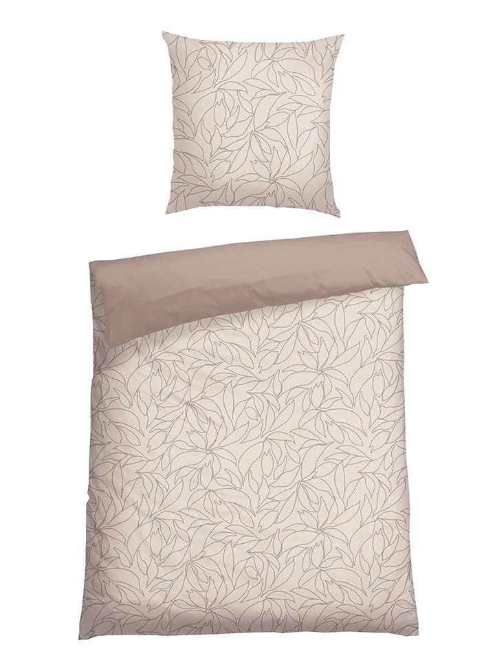 Schiesser Komplet pościeli renforcé "Leaves" w kolorze szarobrązowym rozmiar: 155x220 cm