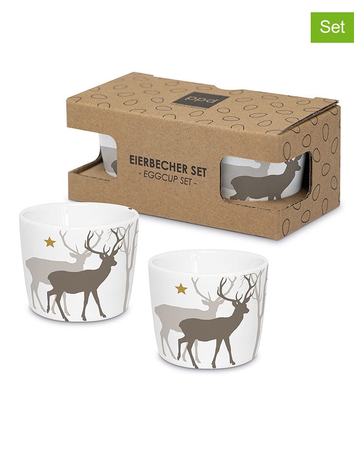 ppd Kieliszki (2 szt.) "Winter Deers" w kolorze białym ze wzorem na jajko rozmiar: onesize