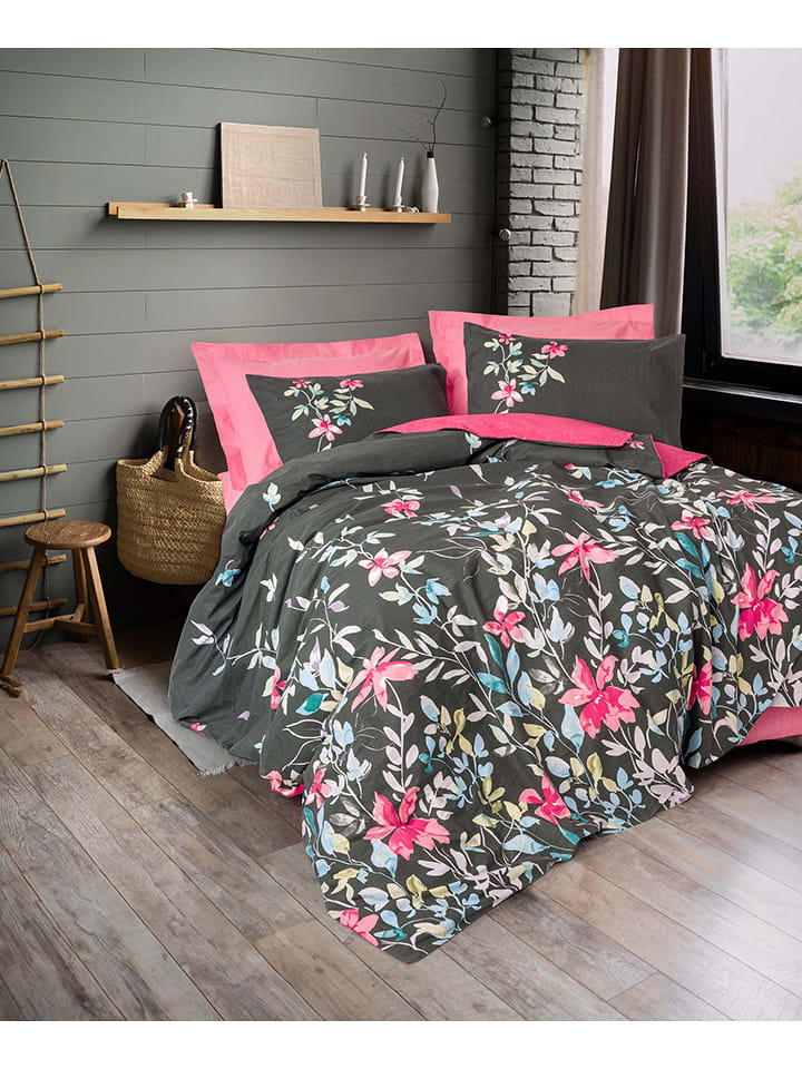 Colourful Cotton Komplet pościeli renforcé "Merlin" w kolorze czarno-różowym rozmiar: 135x200 cm