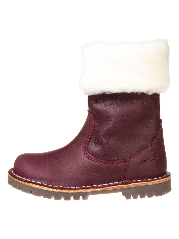 POM POM Skórzane botki zimowe w kolorze bordowym rozmiar: 31