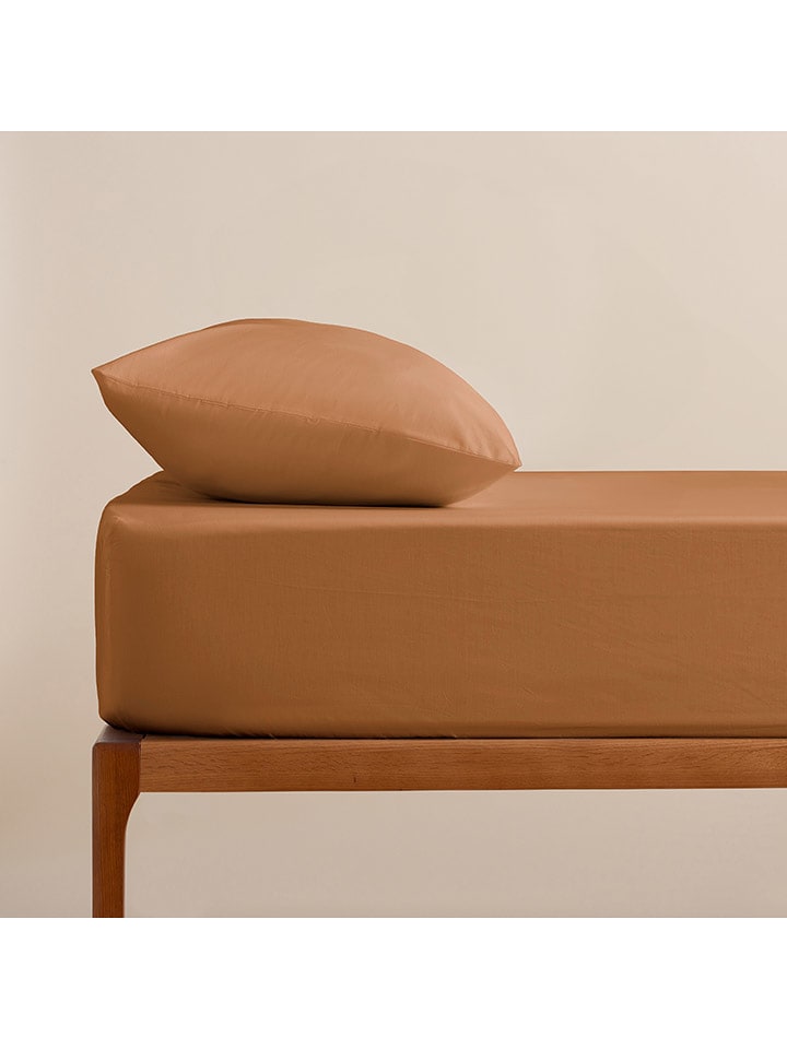 ethere Perkalowe prześcieradło "Sakura" w kolorze pomarańczowym na gumce rozmiar: 140x190/200 cm