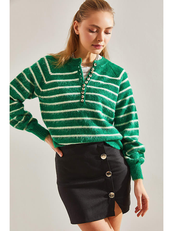 Bianco Lucci Sweter w kolorze zielono-białym rozmiar: onesize
