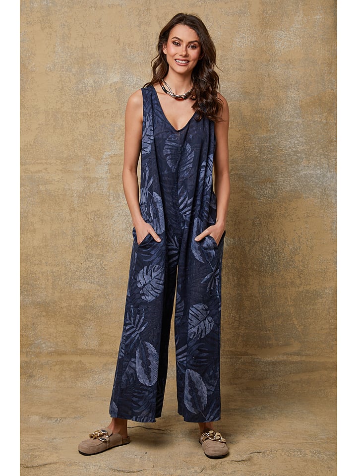 Joséfine Lniany kombinezon "Magda" w kolorze granatowym rozmiar: L