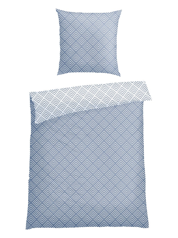 Schiesser Komplet pościeli flanelowej "Mabel" w kolorze błękitnym rozmiar: 135x200 cm