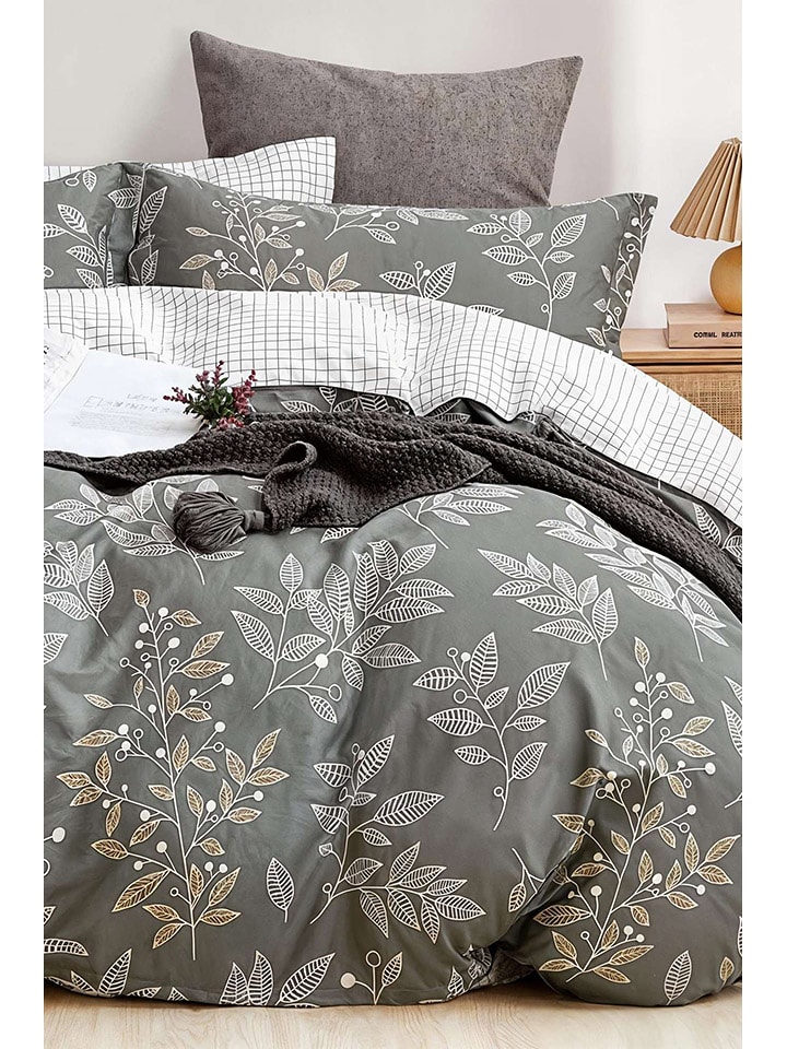 Colourful Cotton Komplet pościeli "LineLeaf" w kolorze zielonym rozmiar: 240x220 cm