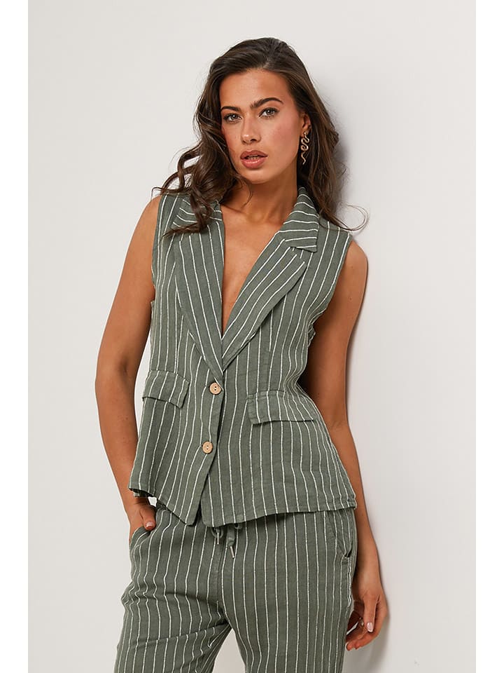 Le Monde du Lin Lniana kamizelka w kolorze khaki rozmiar: 40/42