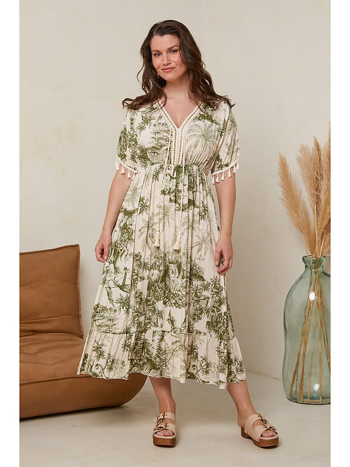 Curvy Lady Sukienka w kolorze oliwkowo-kremowym rozmiar: 40/42