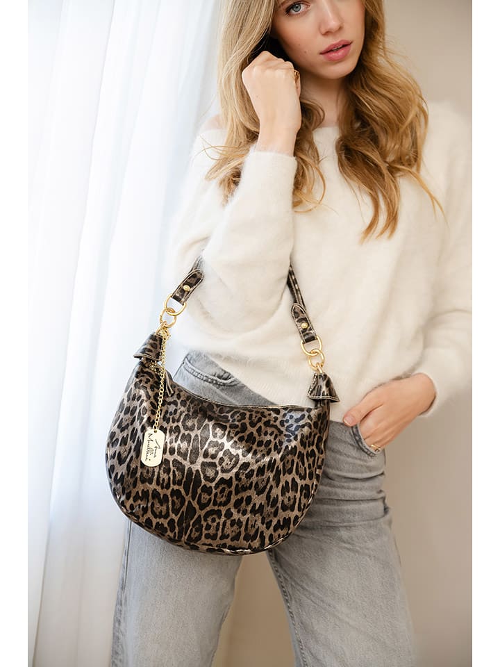 Anna Morellini Skórzana torebka "Crocifissa" w kolorze czarno-beżowym - 29 x 23 x 10 cm rozmiar: onesize