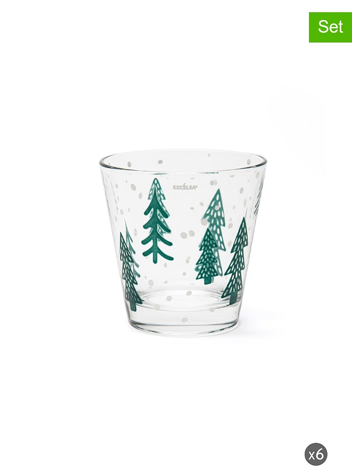 Trendy Kitchen by EXCÉLSA Szklanki (6 szt.) "Green Winter" w kolorze zielonym - 250 ml rozmiar: onesize