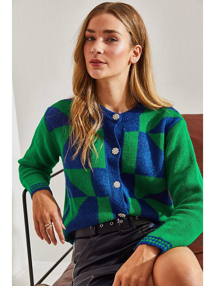 Bianco Lucci Kardigan w kolorze niebiesko-zielonym rozmiar: onesize