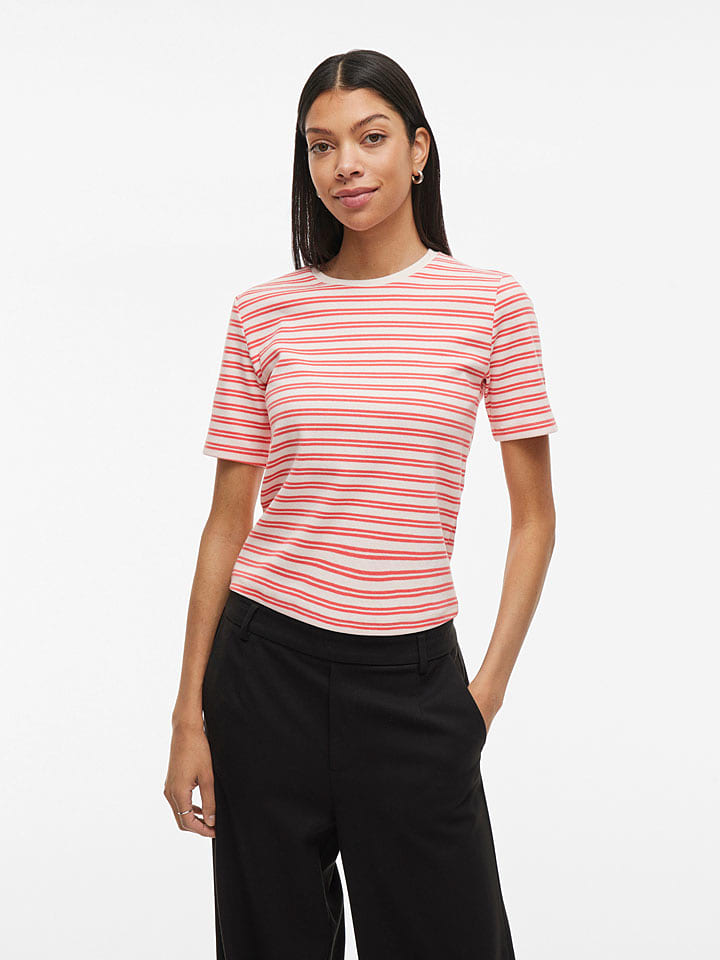 Vila Koszulka "Ola" w kolorze biało-czerwonym rozmiar: S