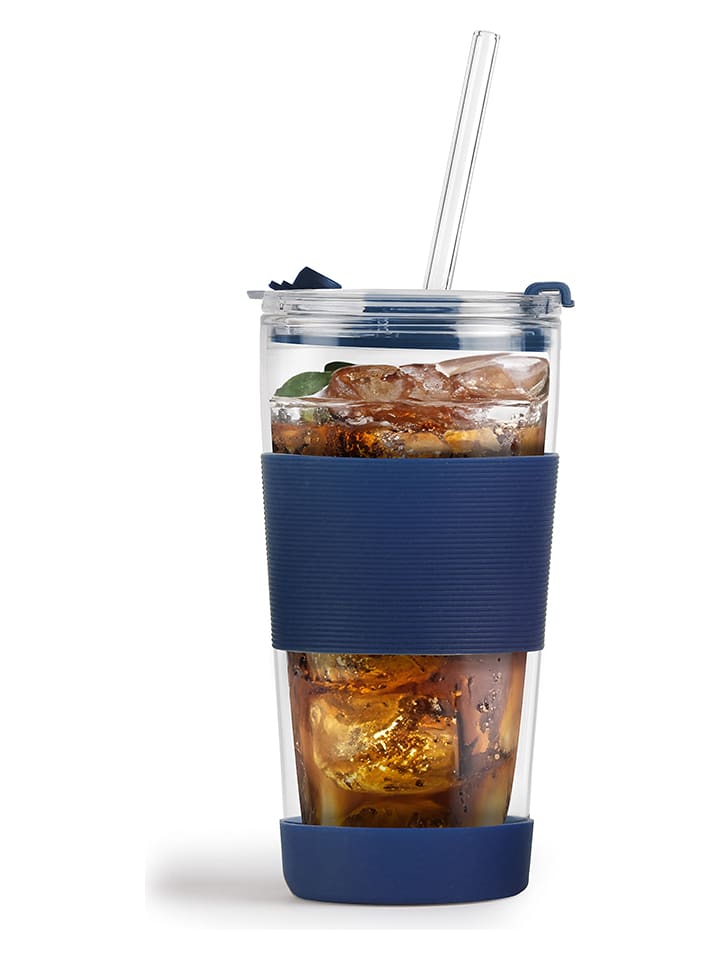 Vialli Design Szklanka termiczna w kolorze granatowym ze słomką - 600 ml rozmiar: onesize