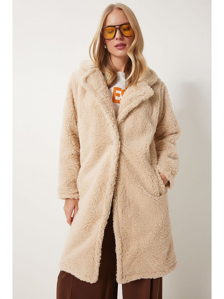 Happiness Istanbul Płaszcz pluszowy w kolorze beżowym rozmiar: 36