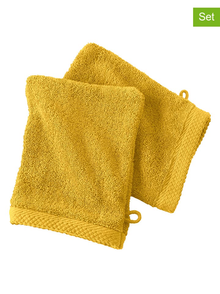 Soft by Perle de Coton Myjki (2 szt.) "Epo" w kolorze musztardowym rozmiar: 16x21 cm