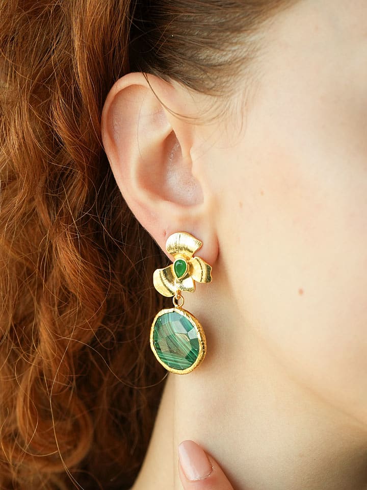 L'Atelier de Gaia Pozłacane kolczyki-wkrętki z malachitami i cyrkoniami rozmiar: onesize