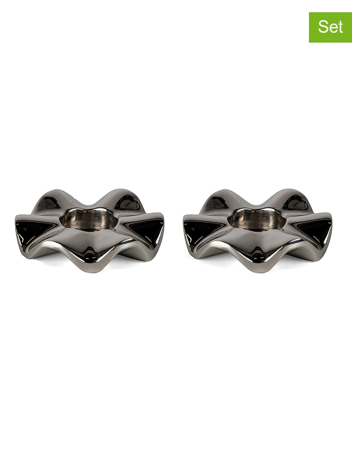 Sagaform Świeczniki (2 szt.) "Signe" w kolorze srebrnym - wys. 1 x Ø 6 cm rozmiar: onesize