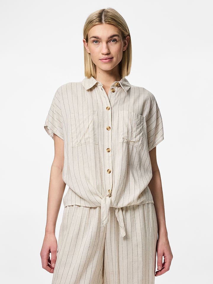 Pieces Bluzka "Pia" w kolorze beżowym rozmiar: M