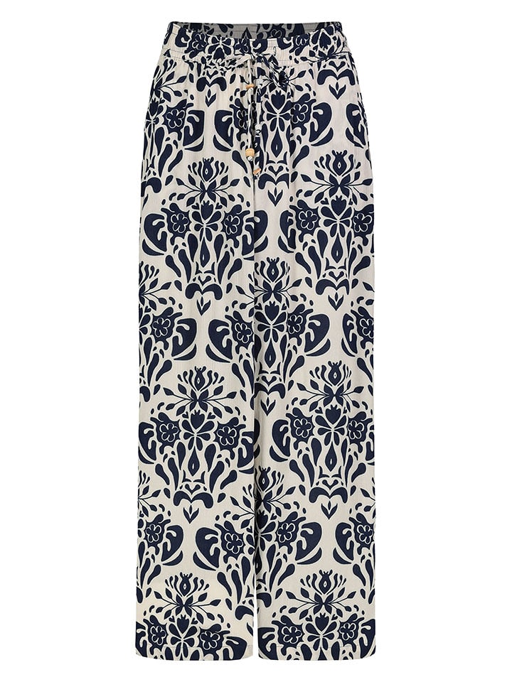 Eight2Nine Spodnie w kolorze kremowo-granatowym rozmiar: M