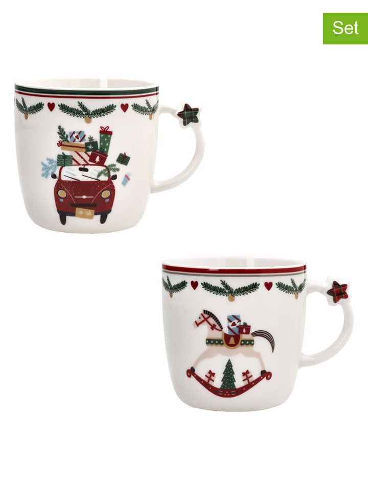 Tognana Kubki jumbo (2 szt.) "Let it Snow" w kolorze białym ze wzorem - 360 ml rozmiar: onesize