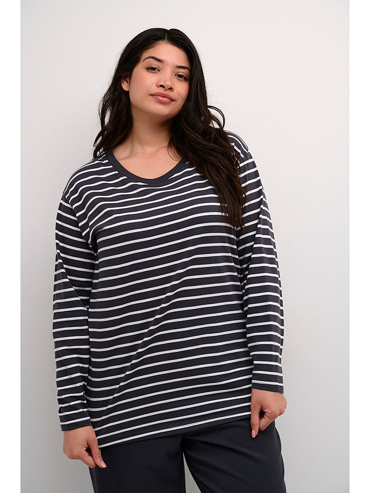 Kaffe Koszulka "Winni" w kolorze antracytowo-białym rozmiar: XL