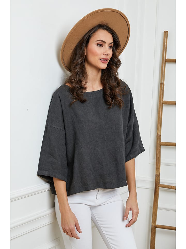 Fleur de Lin Lniana bluzka "Georginia" w kolorze antracytowym rozmiar: XL