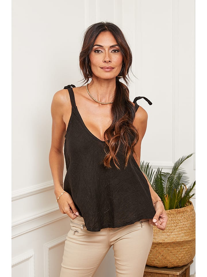 Fleur de Lin Lniany top "Filiale" w kolorze czarnym rozmiar: S