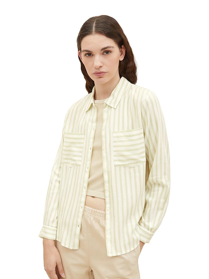 Tom Tailor Koszula w kolorze jasnozielono-białym rozmiar: L