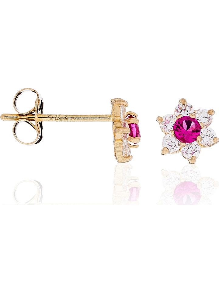 OR ÉCLAT Złote kolczyki-wkrętki "Le Messager Rouge" z cyrkoniami rozmiar: onesize