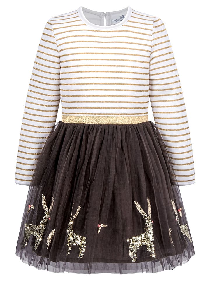 happy girls by Eisend Sukienka w kolorze złoto-ciemnobrązowo-białym rozmiar: 140