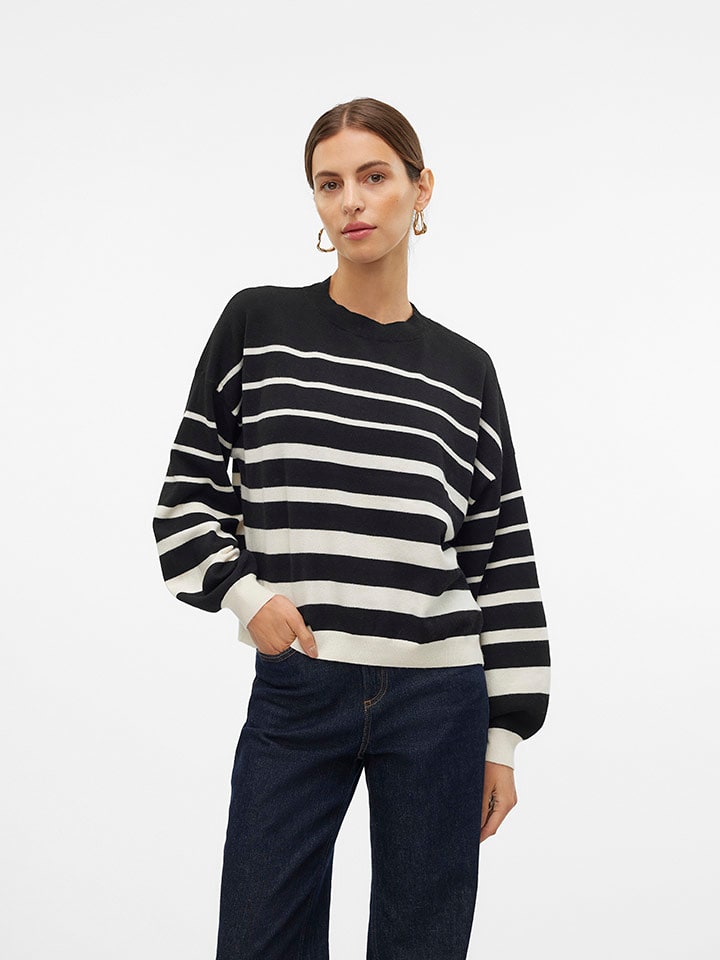 Vero Moda Sweter w kolorze kremowo-czarnym rozmiar: XS