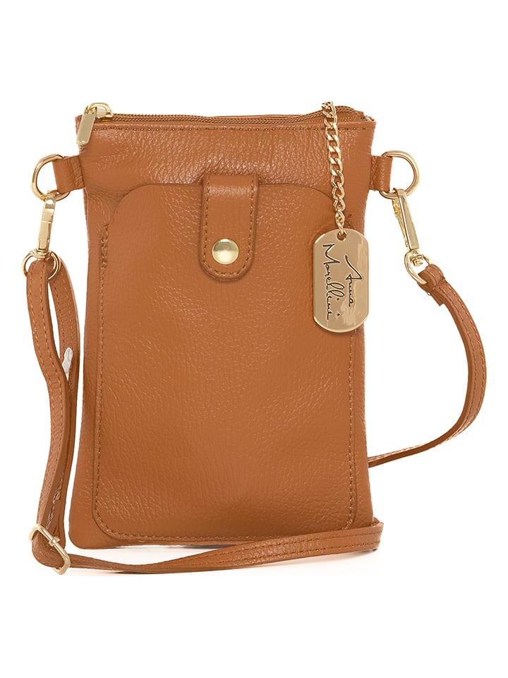 Anna Morellini Skórzana torebka "Erica" w kolorze jasnobrązowym na telefon - 14 x 21 x 1 cm rozmiar: onesize
