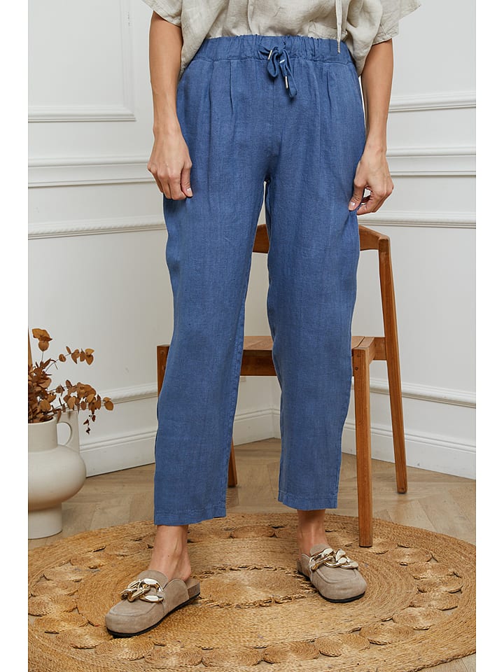 Fleur de Lin Lniane spodnie w kolorze niebieskim rozmiar: L