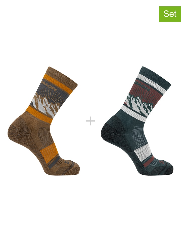 SALOMON Skarpety funkcyjne (2 pary) "Out Alps Crew" w kolorze jasnobrązowo-granatowym rozmiar: 36-38