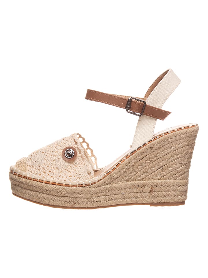 Tom Tailor Sandały w kolorze beżowym na koturnie rozmiar: 39