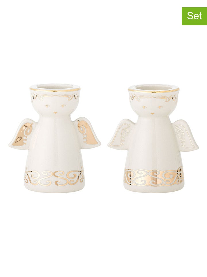 Bloomingville Świeczniki (2 szt.) "Faella'' w kolorze złoto-białym - wys. 12 x Ø 11 cm rozmiar: onesize