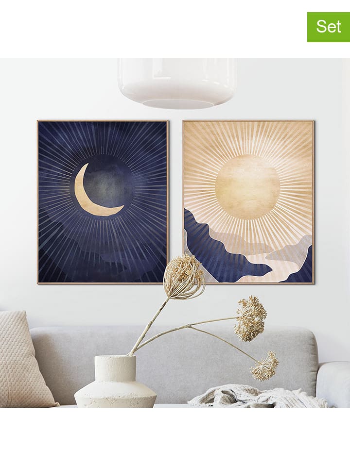 Orangewallz Druki artystyczne (2 szt.) "Sund & Moon Landscape" w ramce rozmiar: 40x50 cm