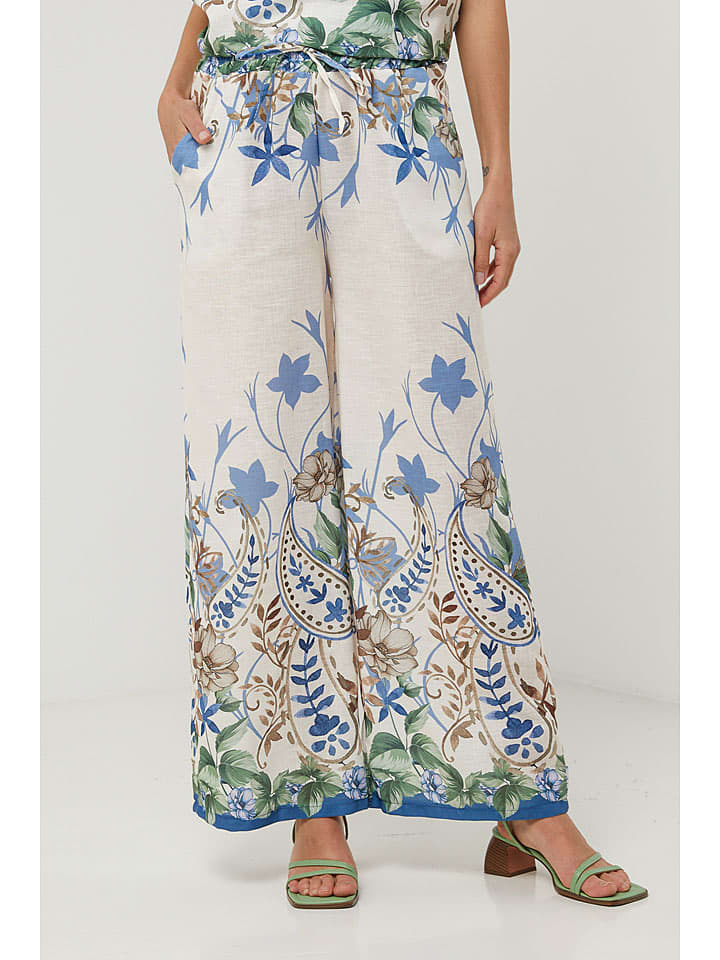 Lin Passion Spodnie w kolorze kremowym ze wzorem rozmiar: 38/40