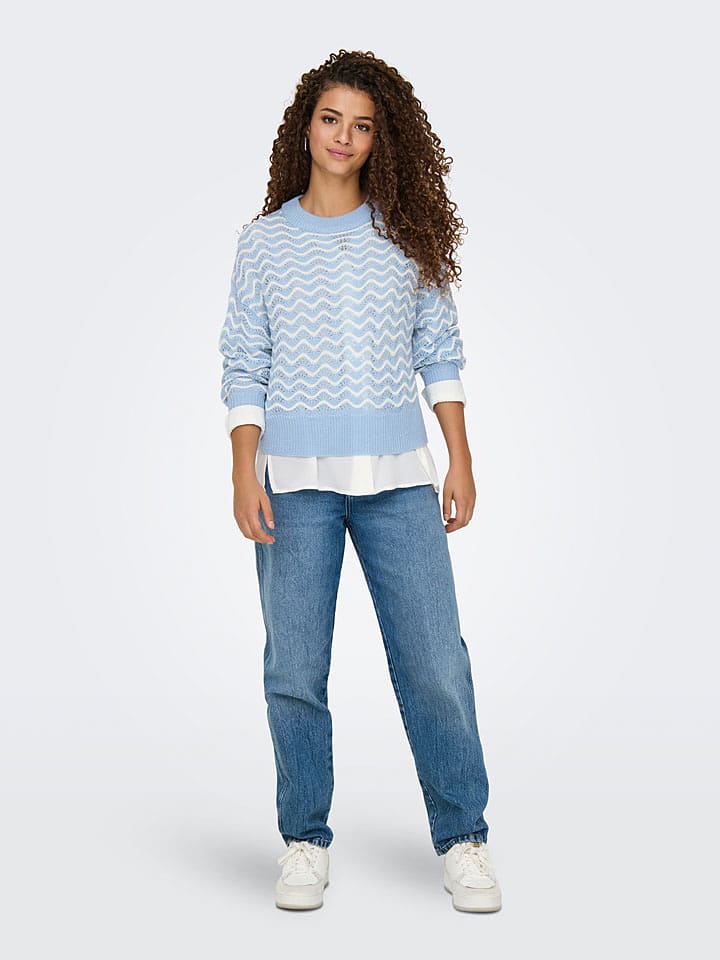 JDY Sweter "Rita" w kolorze błękitno-białym rozmiar: L