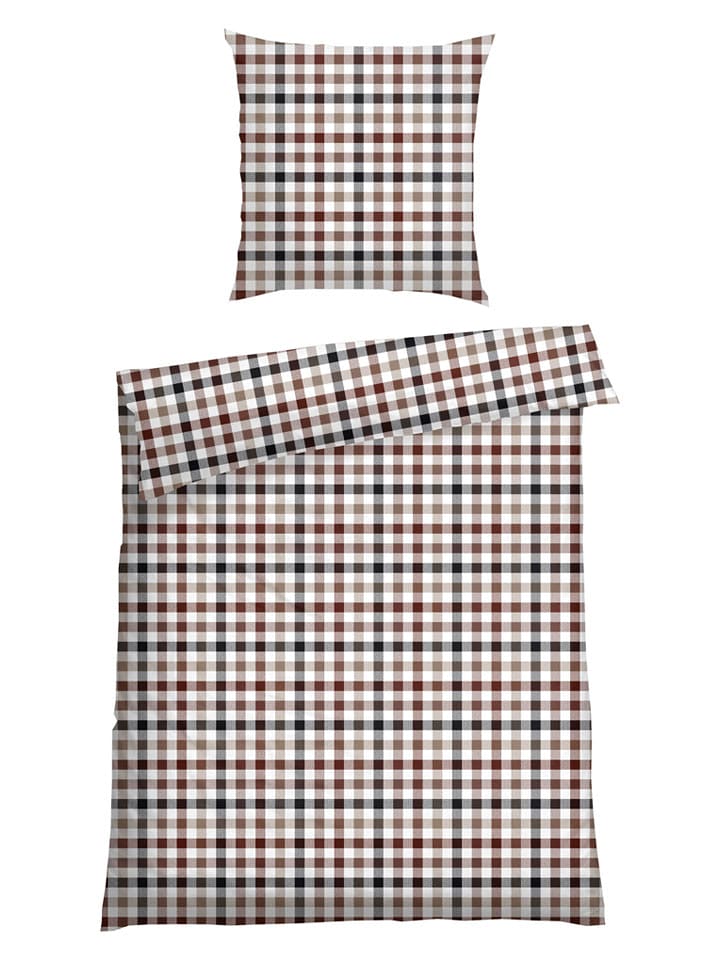 Schiesser Komplet pościeli flanelowej "James" w kolorze brązowo-beżowym rozmiar: 135x200 cm