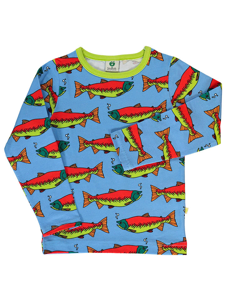 Småfolk Koszulka "Salmon" w kolorze niebiesko-czerwonym rozmiar: 104/110