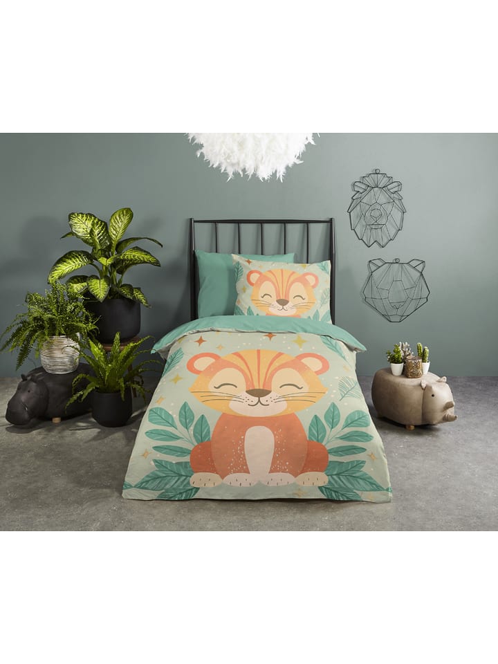 Pure Komplet pościeli "Thijn" w kolorze turkusowo-pomarańczowym z mikrofibry rozmiar: 140x220 cm