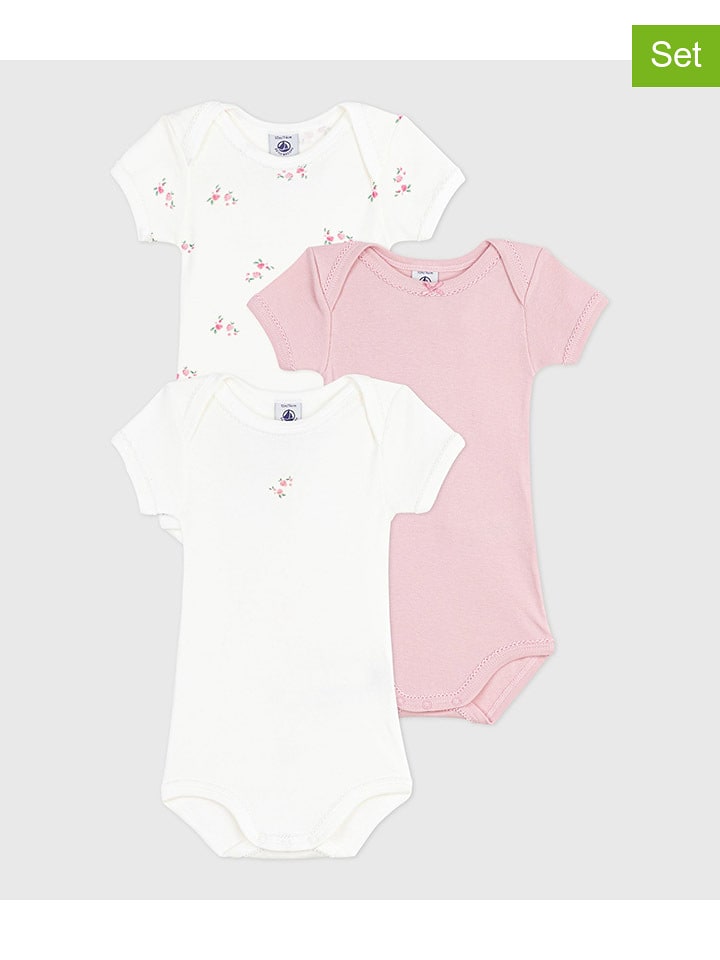 PETIT BATEAU Body (3 szt.) w kolorze jasnoróżowym i białym rozmiar: 74